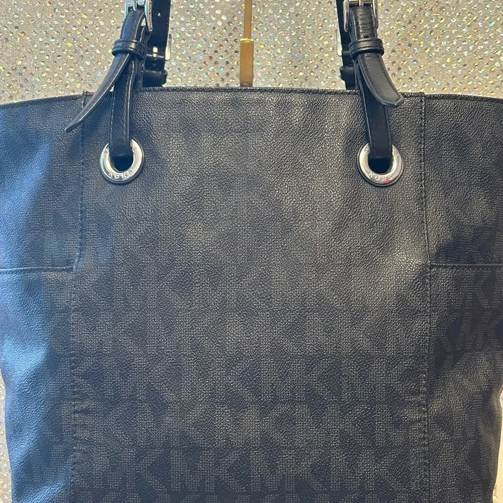 Michael Kors Black Logo Tote Bag with MK Charm